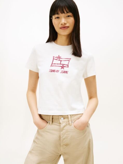 Μπεζ Κοντομάνικο T-Shirt Σε Κανονική Γραμμή Με Λογότυπο  Γυναίκες