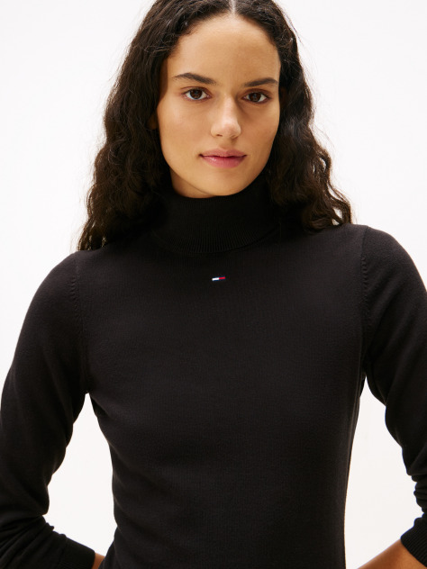 Black Slim Midi Turtleneck Jumper Dress  Women