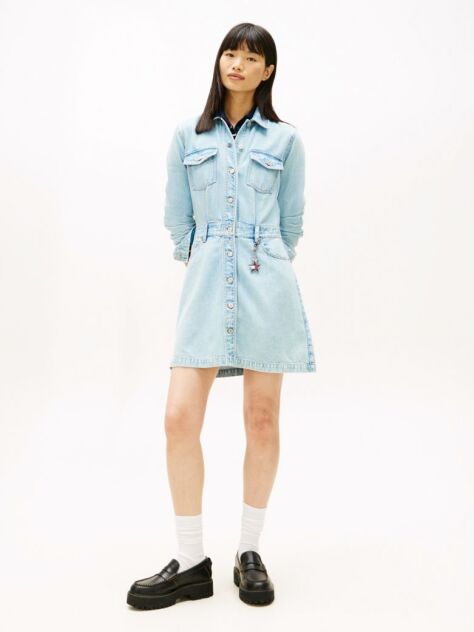 Denim Faded Denim Trucker Mini Dress  Women