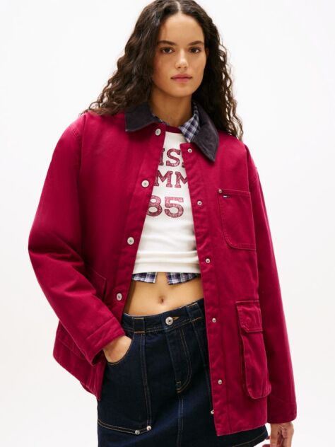 Pink Corduroy Collar Twill Utility Jacket  Women