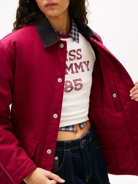 Pink Corduroy Collar Twill Utility Jacket  Women