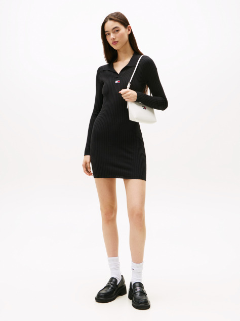 Black Tommy Badge Slim Midi Jumper Dress  Women