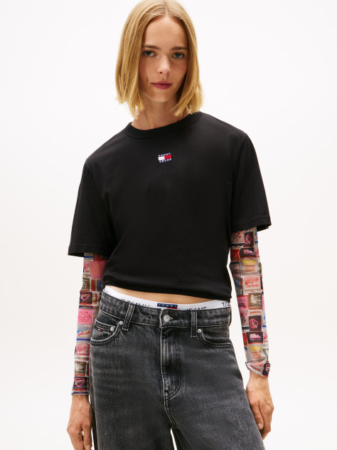 Black Boxy Badge Tee  Women