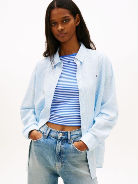 Blue Relaxed Fit Linen Blend Shirt  Women