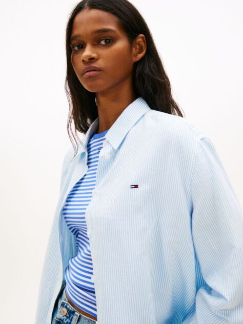Blue Relaxed Fit Linen Blend Shirt  Women
