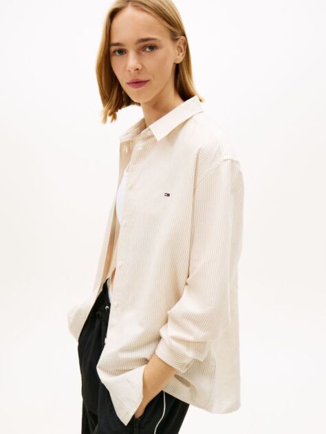 Beige Relaxed Fit Linen Blend Shirt  Women