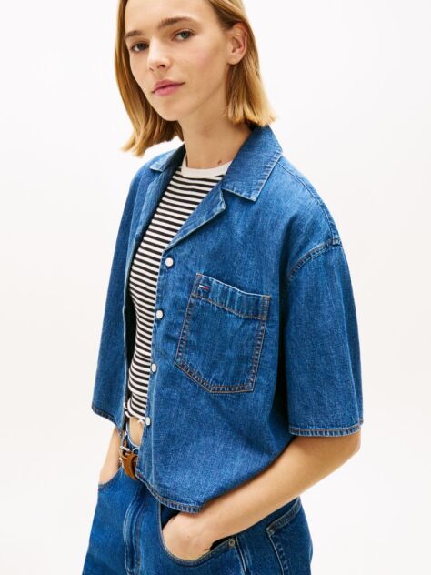 Denim Relaxed Fit Chambray Cropped Shirt  Women