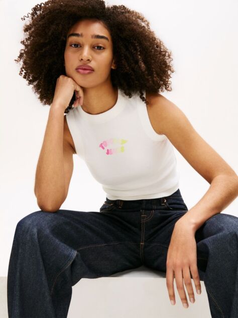 Άσπρο Slim Αμάνικο Τοπ Με Bubble Λογότυπο  Γυναίκες