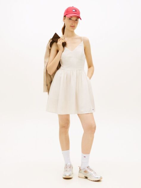 Beige Extra Slim Linen Blend Mini Skater Dress  Women