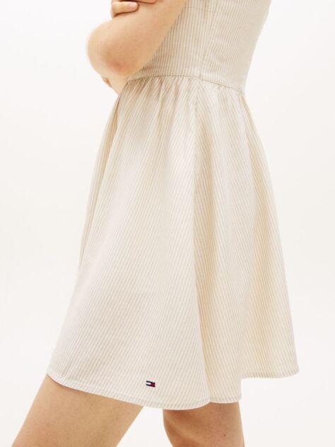Beige Extra Slim Linen Blend Mini Skater Dress  Women