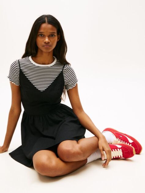 Black Extra Slim Linen Blend Mini Skater Dress  Women