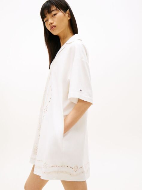 Beige Broderie Anglaise Relaxed Mini Shirt Dress  Women
