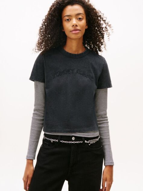 Black Regular Tonal Logo Crew Neck T-Shirt  Women