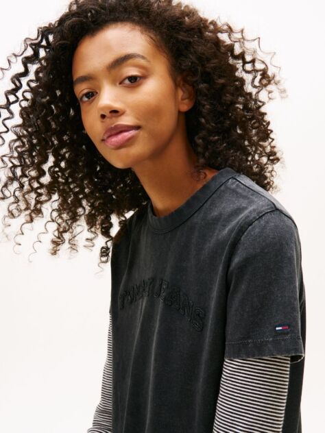 Black Regular Tonal Logo Crew Neck T-Shirt  Women