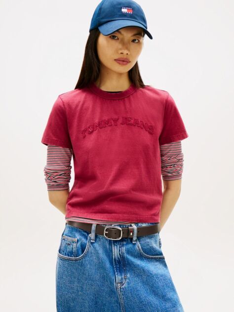 Ροζ T-Shirt Σε Κανονική Γραμμή Με Tonal Λογότυπο  Γυναίκες