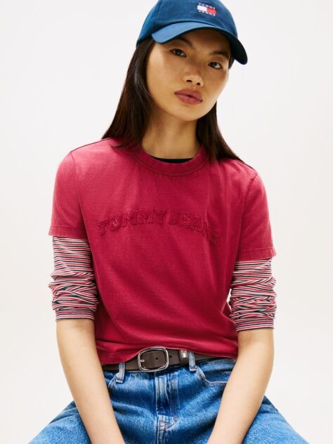 Ροζ T-Shirt Σε Κανονική Γραμμή Με Tonal Λογότυπο  Γυναίκες