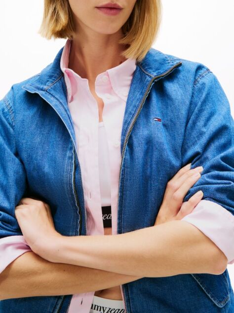 Denim Zip-Thru Chambray Denim Jacket  Women