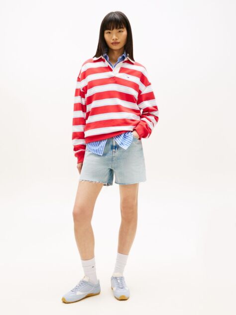 Denim Faded Straight Leg Mom Denim Shorts  Women