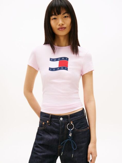 Ροζ Slim T-Shirt Με Wavy Σημαιάκι  Γυναίκες