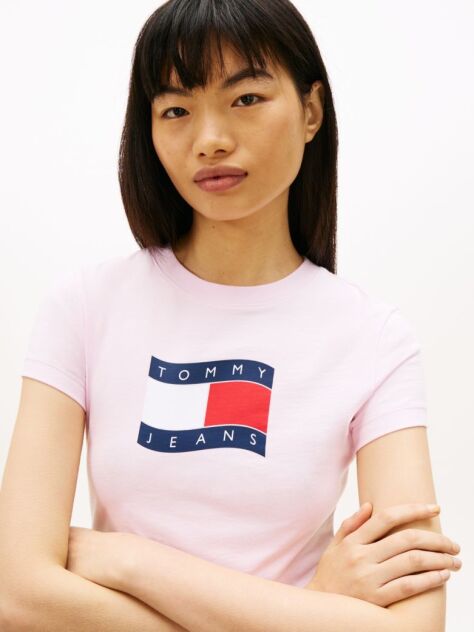 Ροζ Slim T-Shirt Με Wavy Σημαιάκι  Γυναίκες