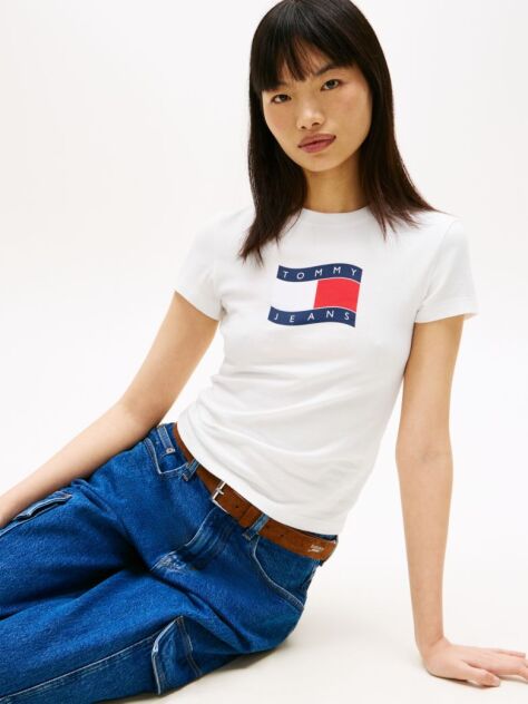 White Wavy Flag Jersey Slim T-Shirt  Women