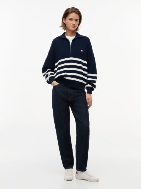 Multi Tommy Badge Stripe Quarter-Zip Jumper  Women