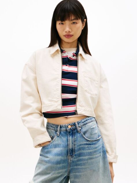 Denim Zip-Thru Cropped Denim Jacket  Women