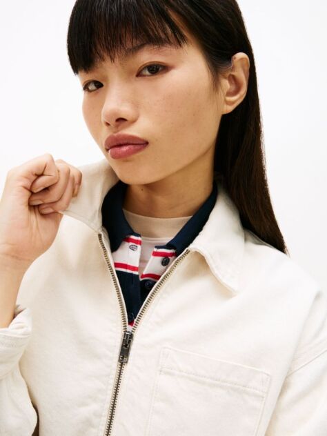 Denim Zip-Thru Cropped Denim Jacket  Women