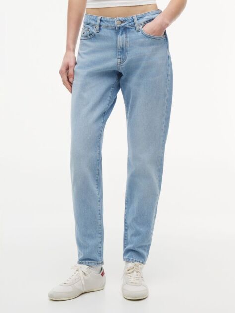 Denim Whiskered Flag Embroidery Mid Rise Slim Jeans  Women