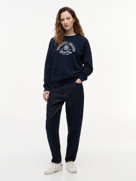 Denim Ultra High Rise Tapered Mom Jeans With Linen  Women