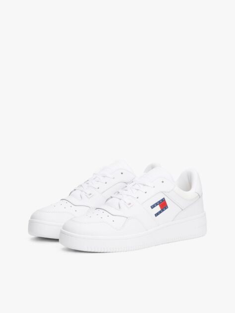 White Essential Retro Leather Basketball Trainers  Men