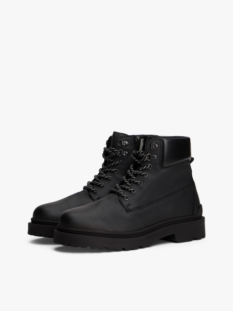 Black Cleat Leather Lace-Up Boots  Men