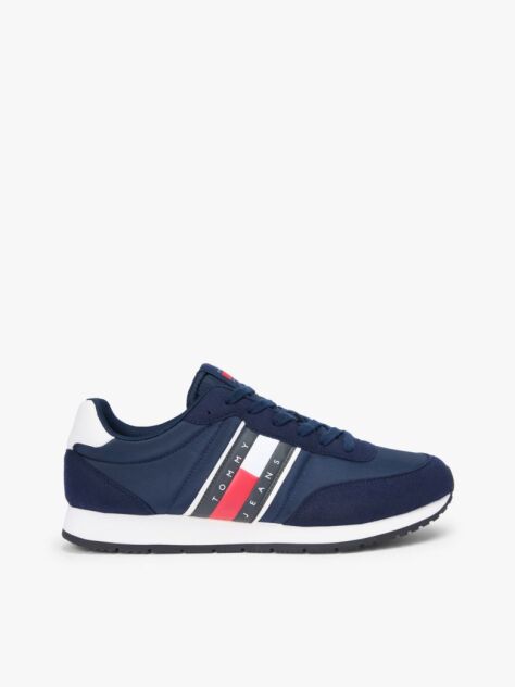 Blue Mixed Texture Contrast Heel Trainers  Men