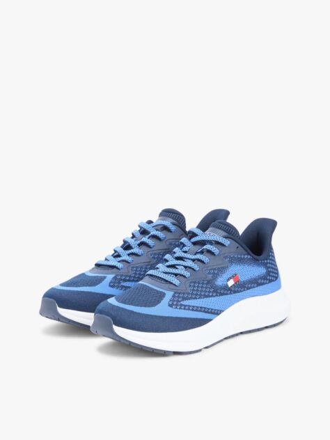 Blue Jacquard Knit Logo Trainers  Men