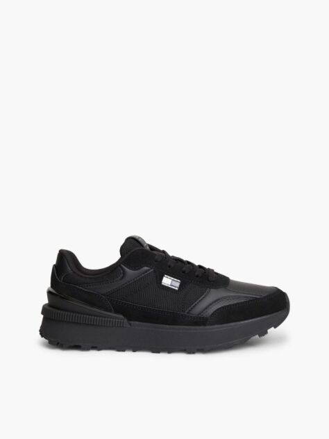 Black Colour-Blocked Mixed Texture Cleat Sneakers  Men