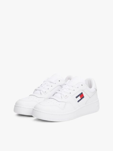 White Retro Essential Leather Fine-Cleat Basketball Trainers  Women