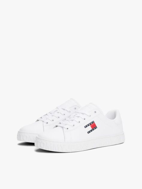 White Logo Embossed Contrast Trainers  Women