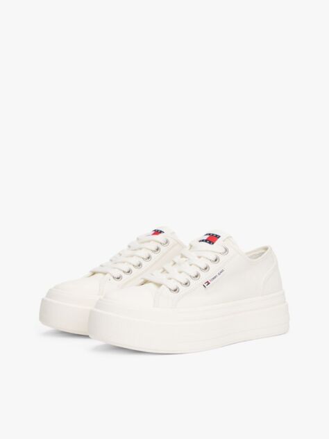 White Denim Platform Trainers  Women