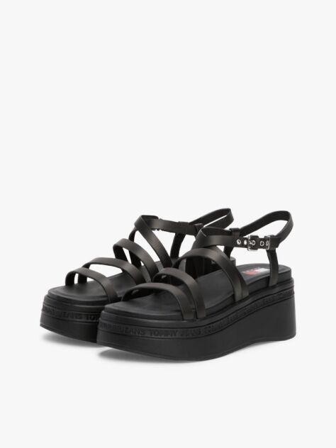 Black Leather Strappy Platform Sandals  Women