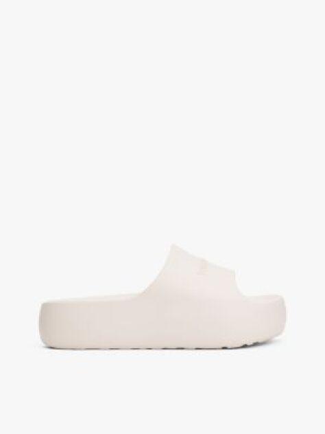 White Logo Platform Pool Slides  Women