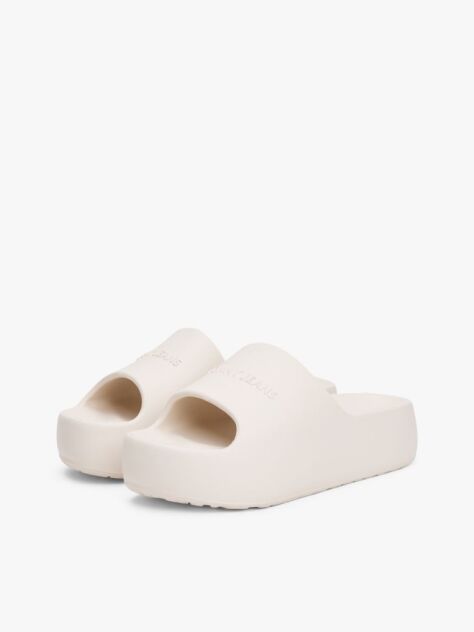 White Logo Platform Pool Slides  Women