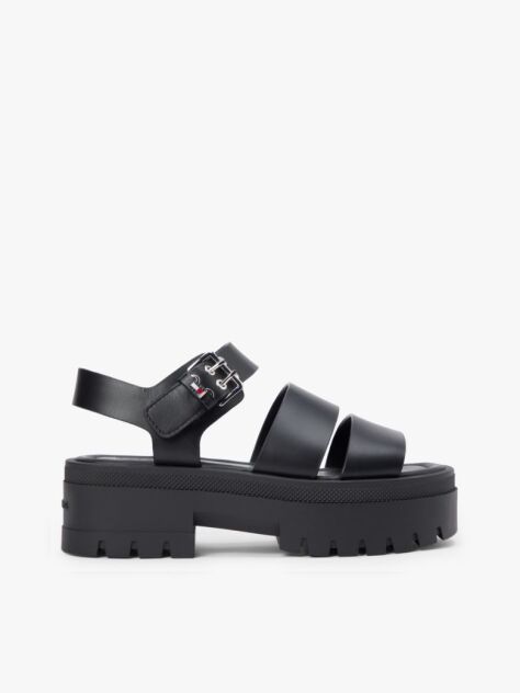 Black Leather Cleat Platform Sandals  Women