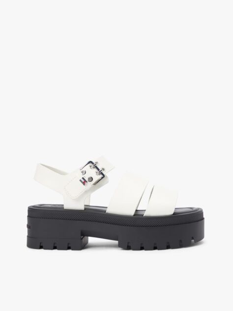 White Leather Cleat Platform Sandals  Women