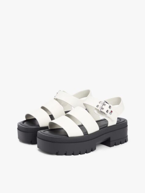 White Leather Cleat Platform Sandals  Women