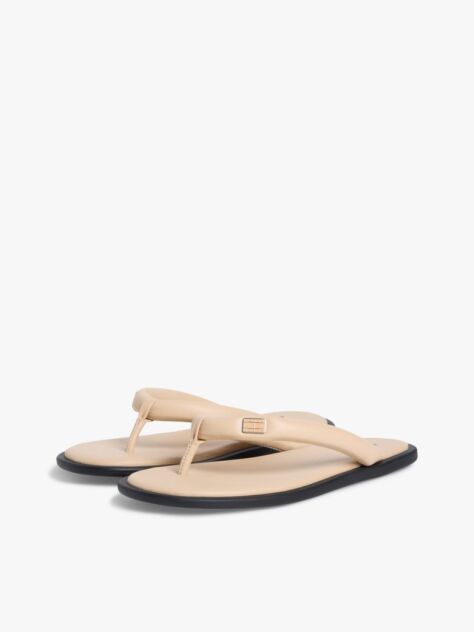 Beige Padded Leather Flip-Flops  Women