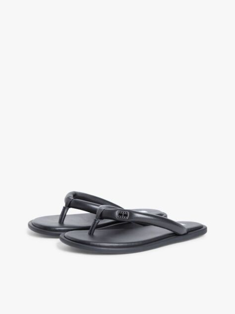 Black Padded Leather Flip-Flops  Women