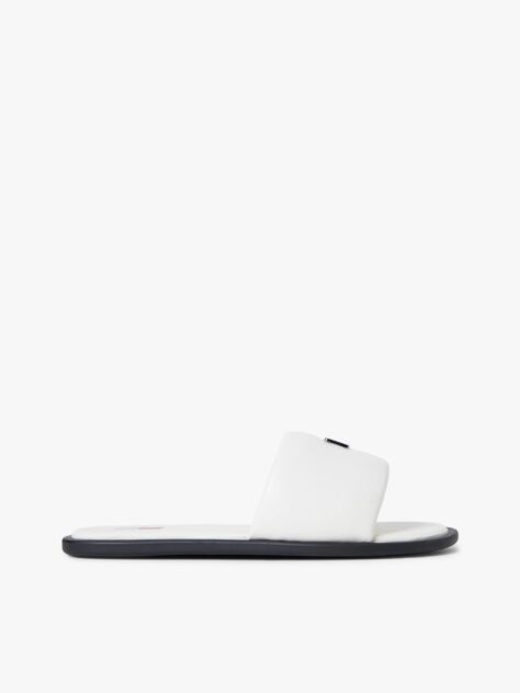 White Leather Padded Strap Slides  Women