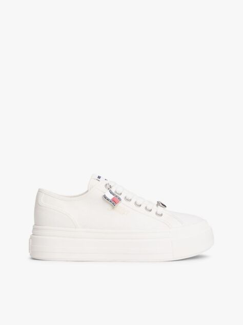 White Canvas Platform Trainers With Charms  Women
