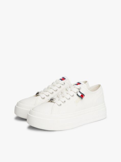 White Canvas Platform Trainers With Charms  Women