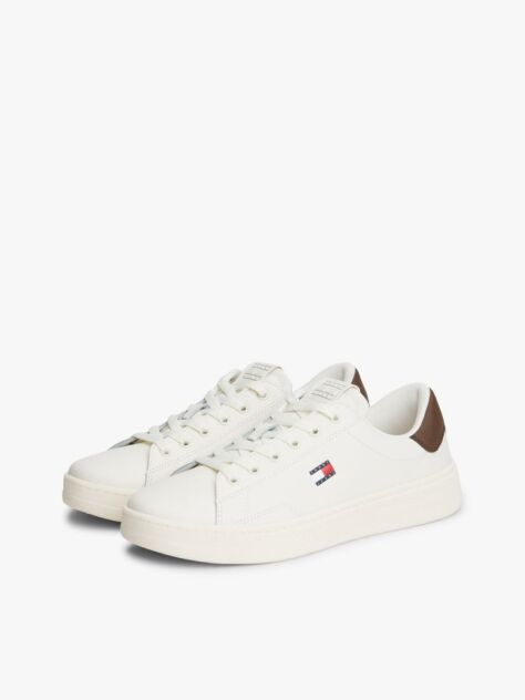 Beige Debossed Logo Cupsole Trainers With Leather  Women